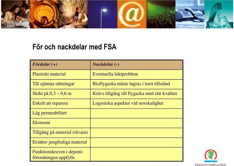 tillgång till flygaska med rätt kvalitet Logistiska aspekter vid storskalighet Låg permeabilitet