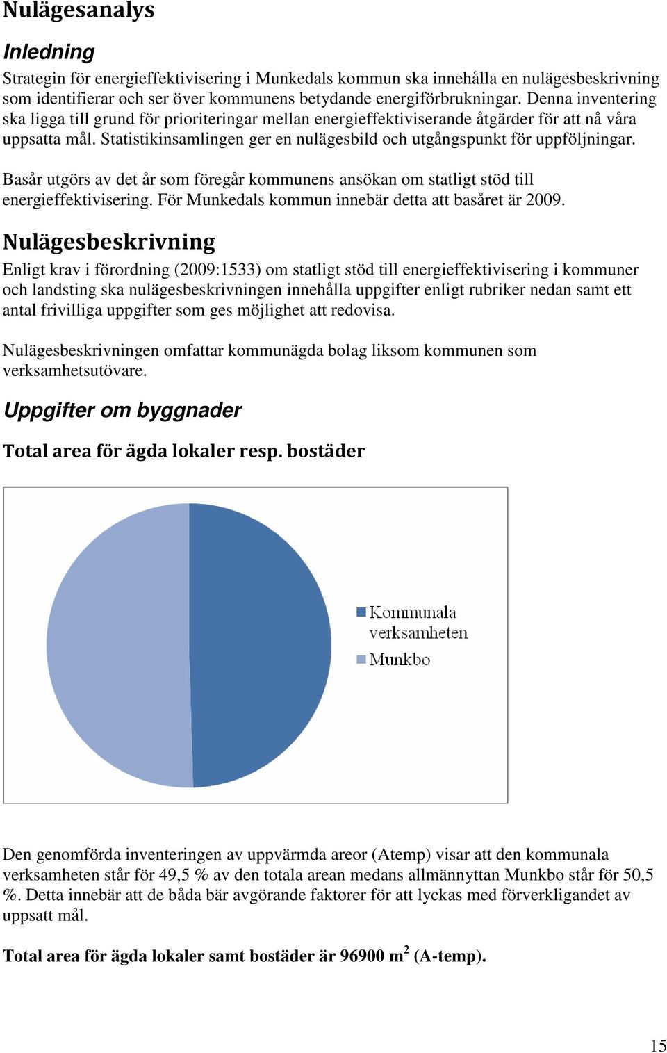 Statistikinsamlingen ger en nulägesbild och utgångspunkt för uppföljningar. Basår utgörs av det år som föregår kommunens ansökan om statligt stöd till energieffektivisering.