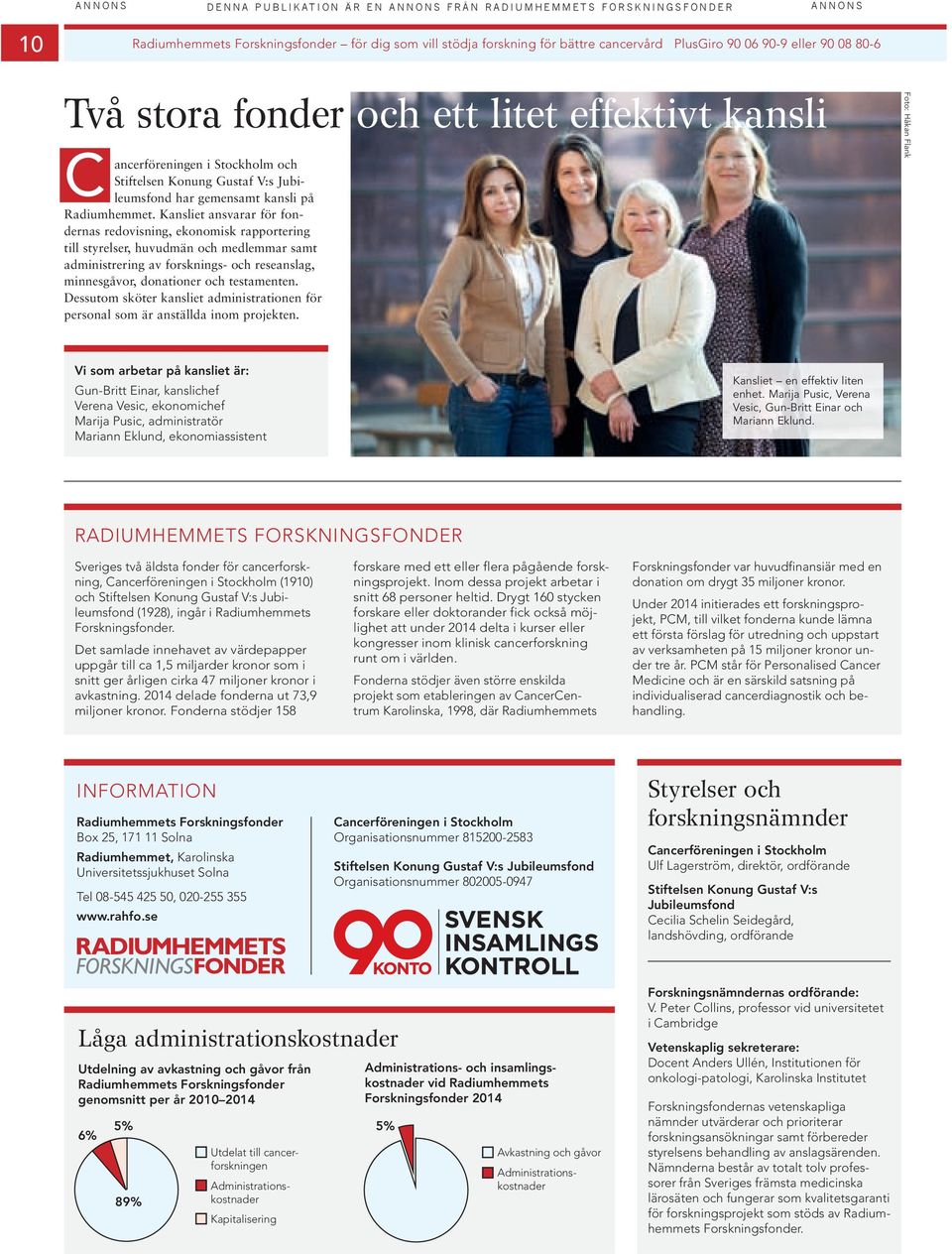 Radumhemmet. Kanslet ansvarar för fondernas redovsnng, ekonomsk rapporterng tll styrelser, huvudmän och medlemmar samt admnstrerng av forsknngs- och reseanslag, mnnesgåvor, donatoner och testamenten.