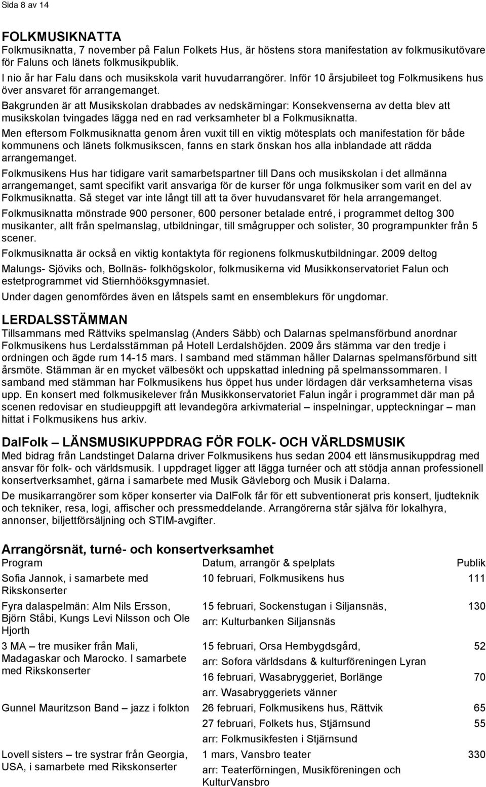Bakgrunden är att Musikskolan drabbades av nedskärningar: Konsekvenserna av detta blev att musikskolan tvingades lägga ned en rad verksamheter bl a Folkmusiknatta.