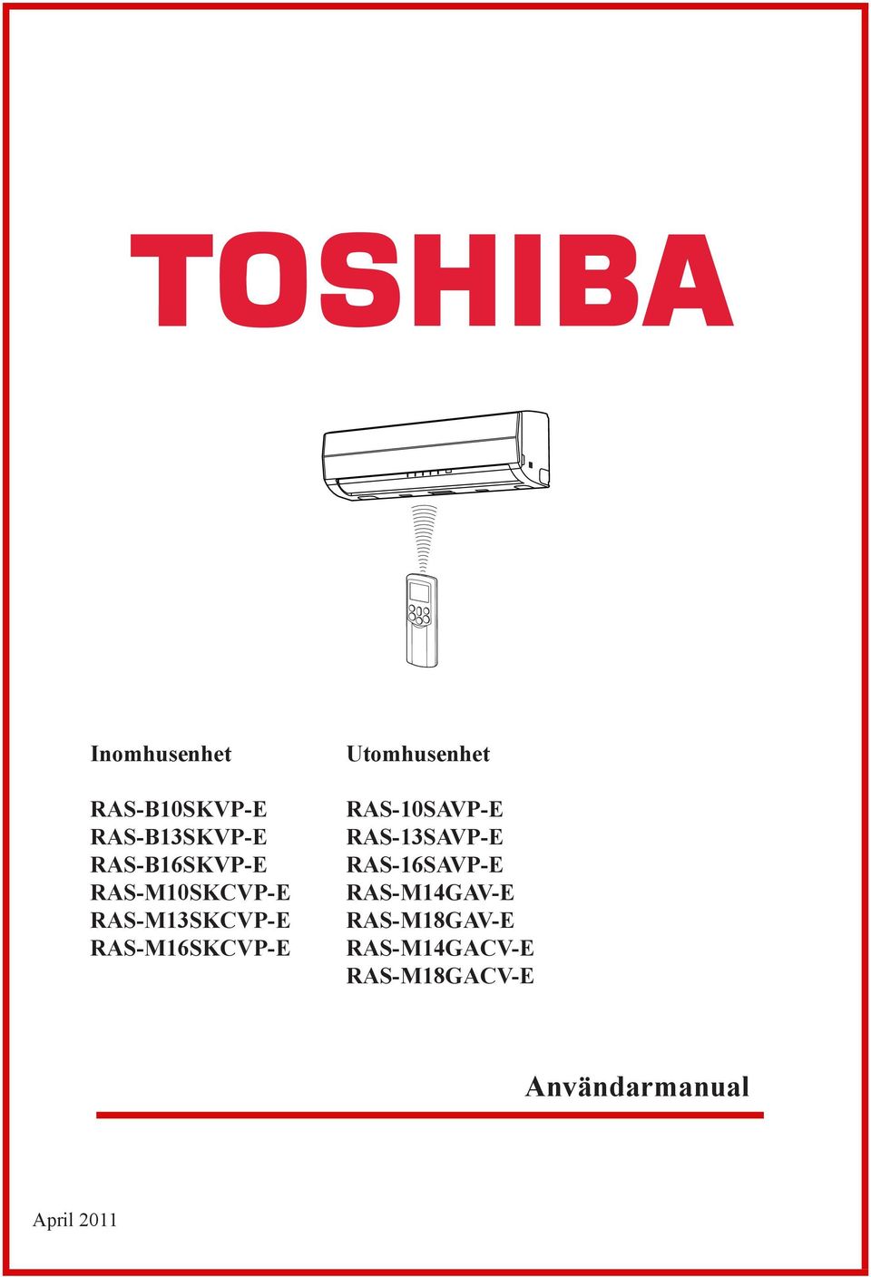 Utomhusenhet RAS-10SAVP-E RAS-13SAVP-E RAS-16SAVP-E