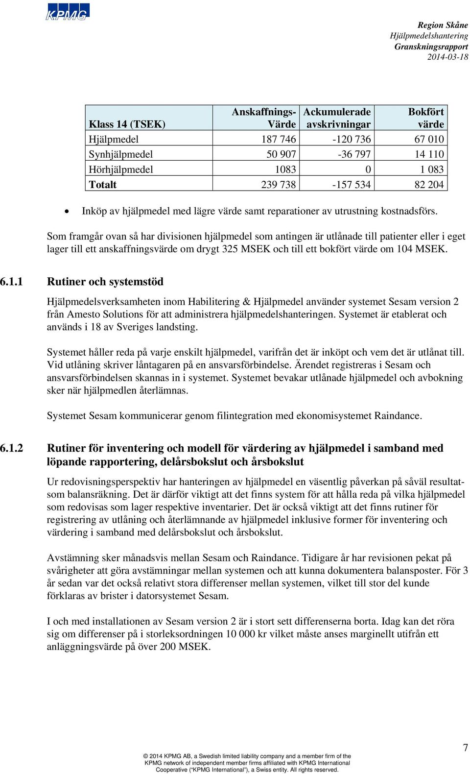 Som framgår ovan så har divisionen hjälpmedel som antingen är utlånade till patienter eller i eget lager till ett anskaffningsvärde om drygt 325 MSEK och till ett bokfört värde om 10
