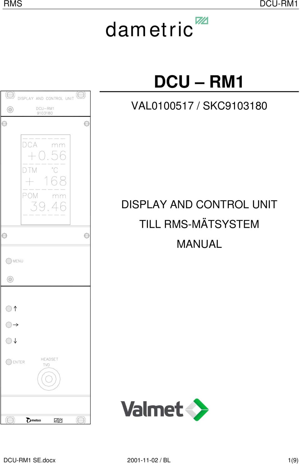 UNIT TILL RMS-MÄTSYSTEM MANUAL