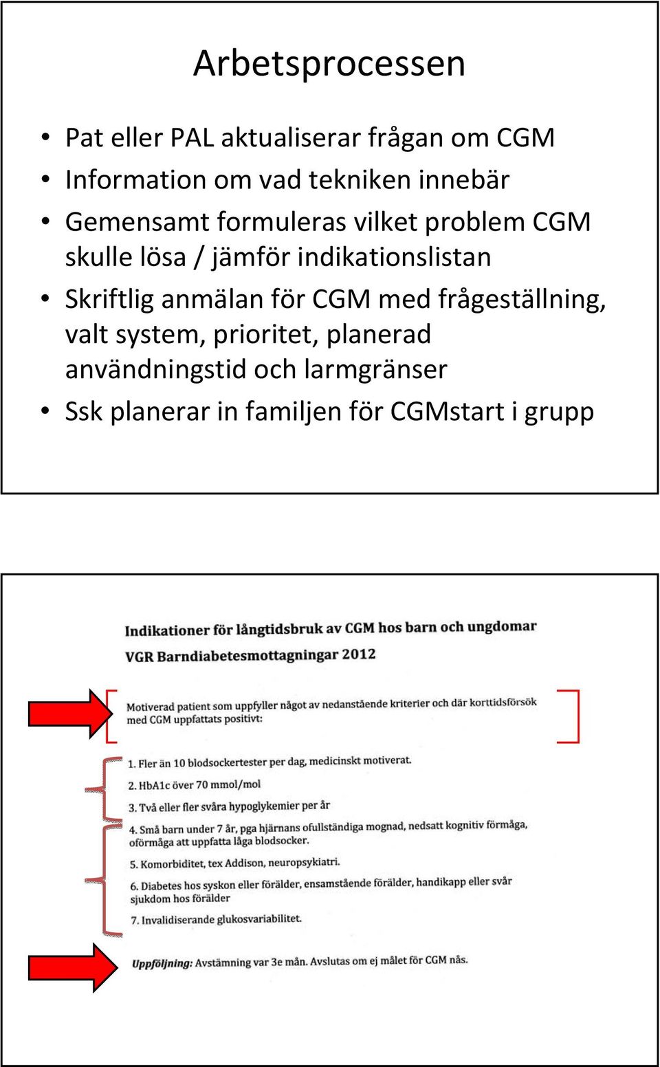 indikationslistan Skriftlig anmälan för CGM med frågeställning, valt system,