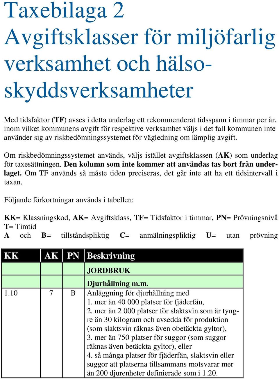 Om riskbedömningssystemet används, väljs istället avgiftsklassen (AK) som underlag för taxesättningen. Den kolumn som kommer att användas tas bort från underlaget.