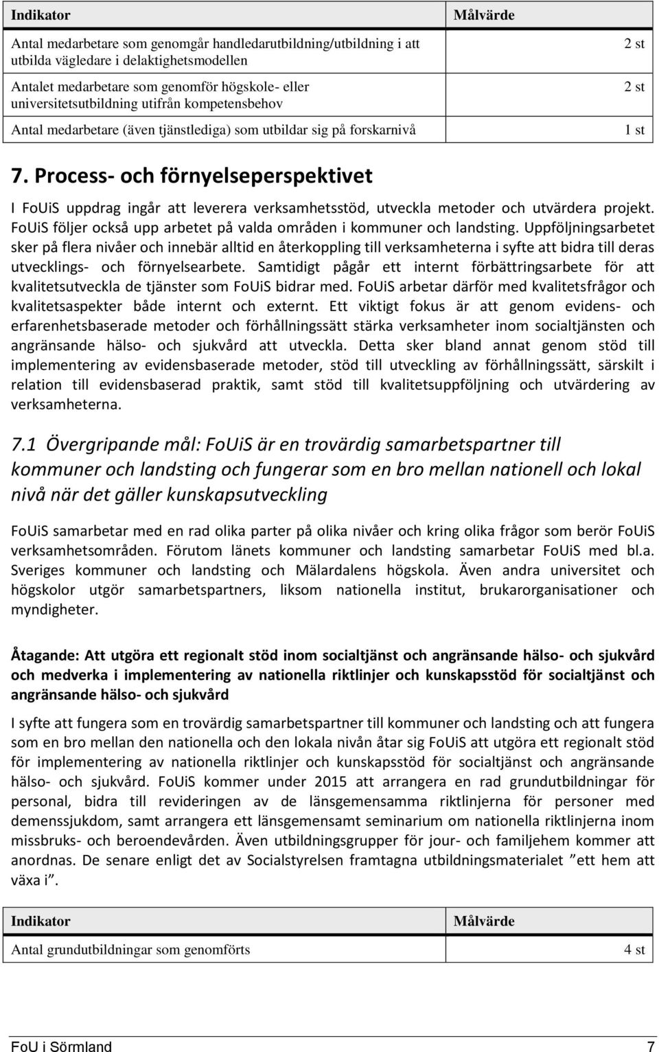 Process- och förnyelseperspektivet I FoUiS uppdrag ingår att leverera verksamhetsstöd, utveckla metoder och utvärdera projekt. FoUiS följer också upp arbetet på valda områden i kommuner och landsting.