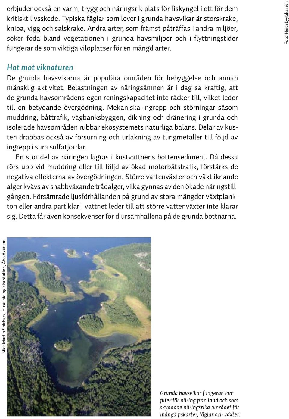 Foto:Heidi Lyytikäinen Hot mot viknaturen De grunda havsvikarna är populära områden för bebyggelse och annan mänsklig aktivitet.
