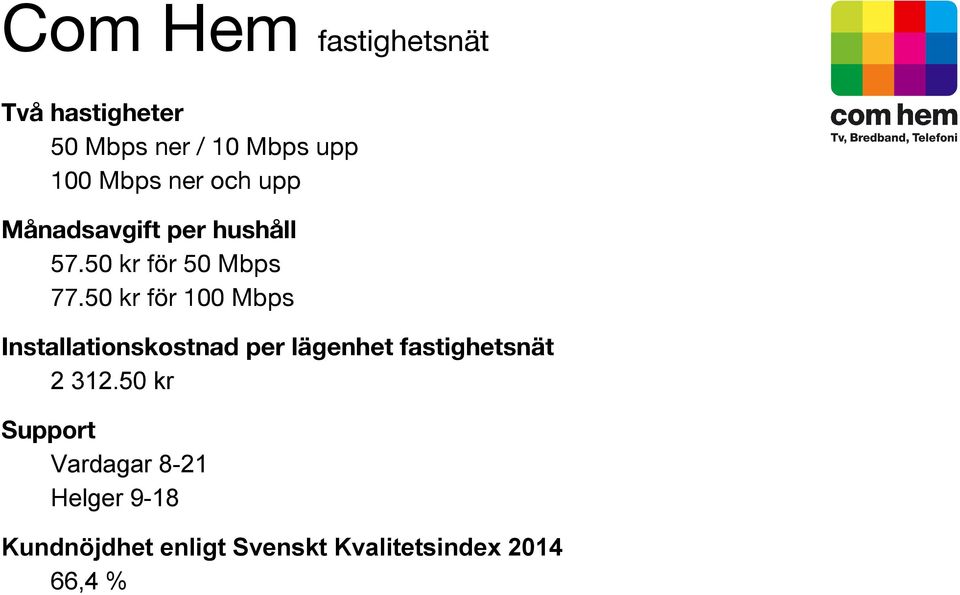 50 kr för 100 Mbps Installationskostnad per lägenhet fastighetsnät 2 312.