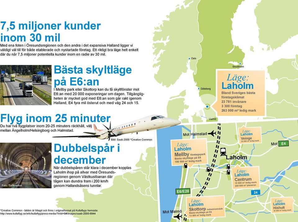 Bästa skyltläge på E6:an I Mellby park eller Skottorp kan du få skyltfönster mot E6:an med 20 000 exponeringar om dagen.
