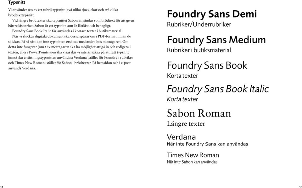 När vi skickar digitala dokument ska dessa sparas om i PDF-format innan de skickas. På så sätt kan inte typsnitten ersättas med andra hos mottagaren.