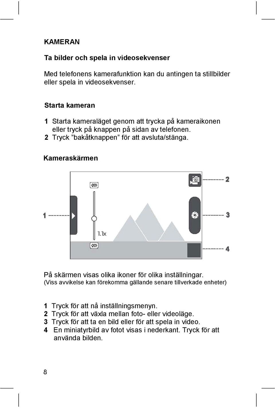 Kameraskärmen På skärmen visas olika ikoner för olika inställningar.