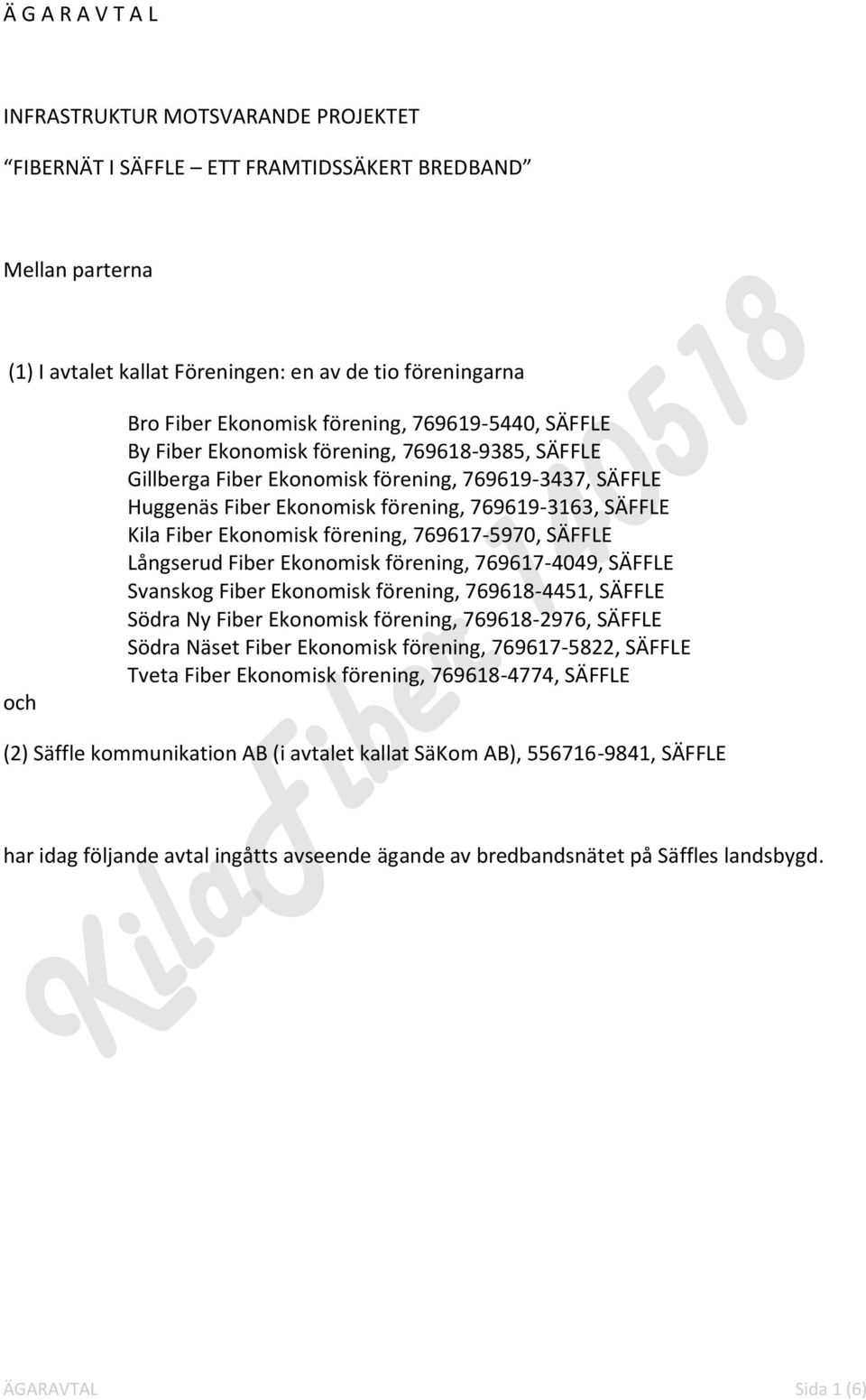 Fiber Ekonomisk förening, 769617-5970, SÄFFLE Långserud Fiber Ekonomisk förening, 769617-4049, SÄFFLE Svanskog Fiber Ekonomisk förening, 769618-4451, SÄFFLE Södra Ny Fiber Ekonomisk förening,