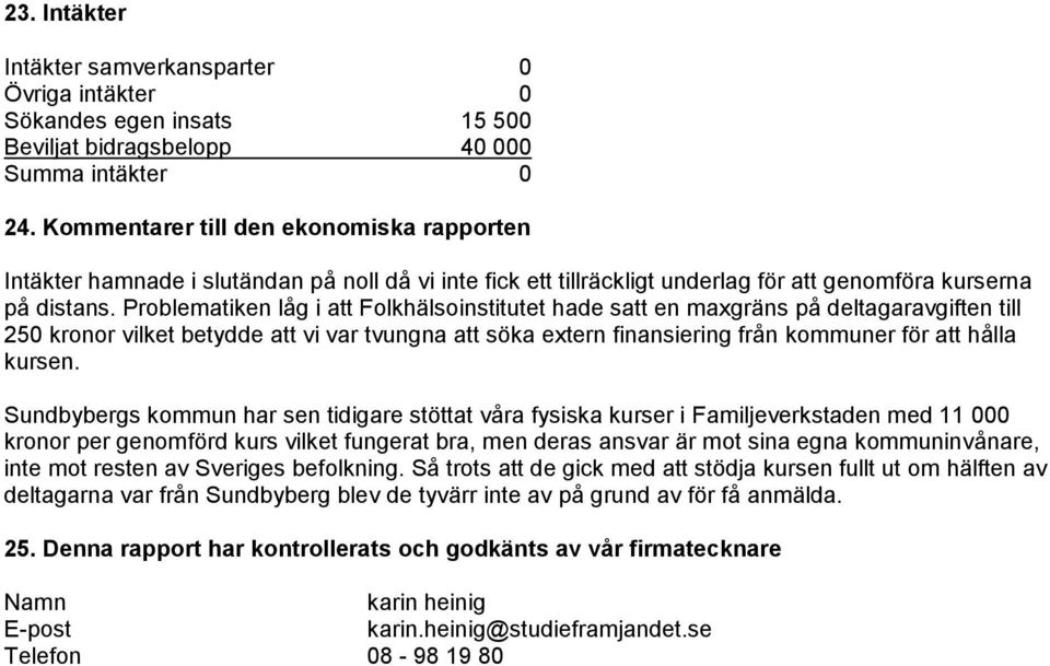 Problematiken låg i att Folkhälsoinstitutet hade satt en maxgräns på deltagaravgiften till 250 kronor vilket betydde att vi var tvungna att söka extern finansiering från kommuner för att hålla kursen.