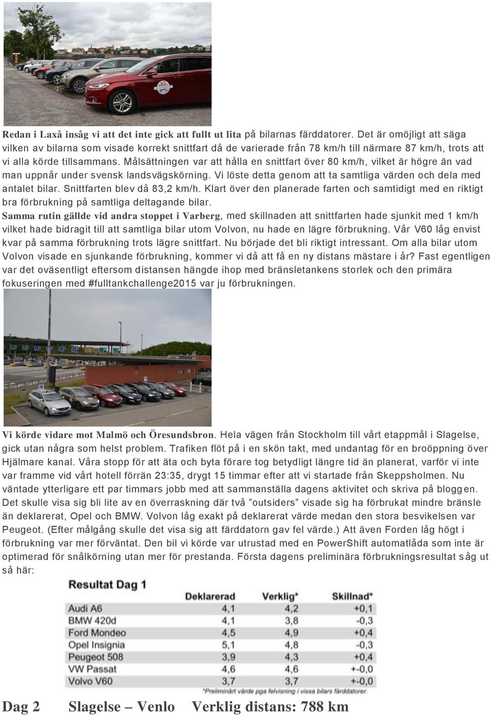 Målsättningen var att hålla en snittfart över 80 km/h, vilket är högre än vad man uppnår under svensk landsvägskörning. Vi löste detta genom att ta samtliga värden och dela med antalet bilar.