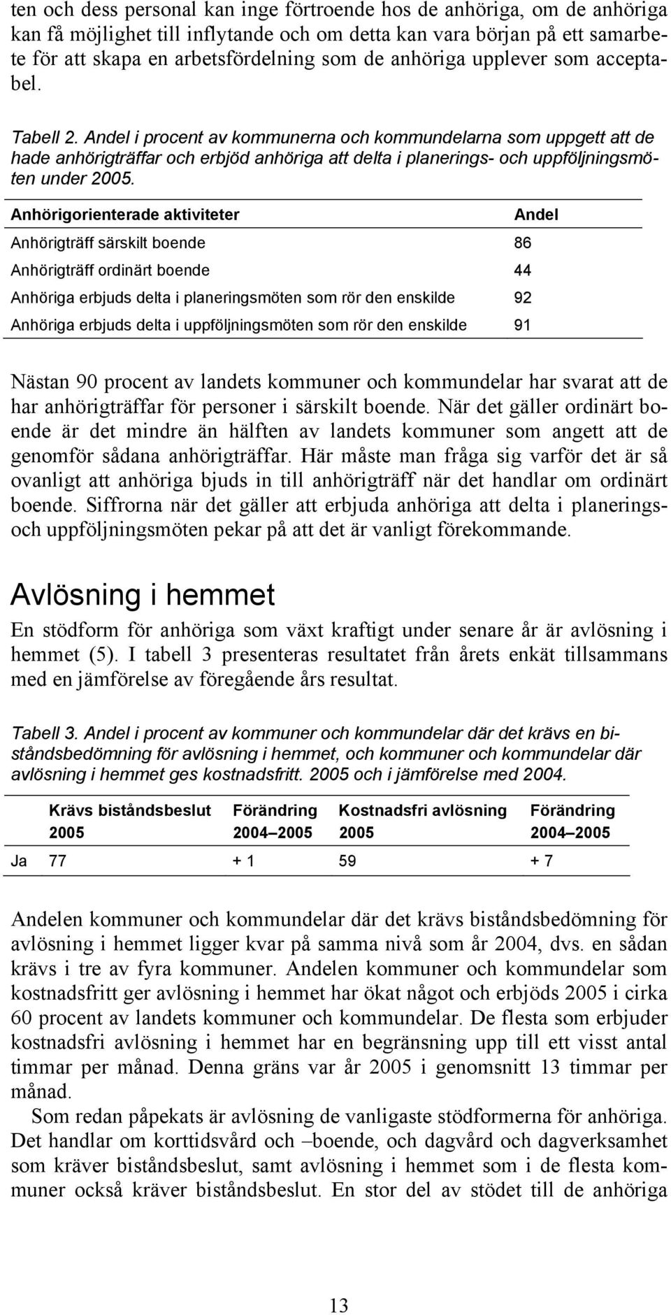 Andel i procent av kommunerna och kommundelarna som uppgett att de hade anhörigträffar och erbjöd anhöriga att delta i planerings- och uppföljningsmöten under 2005.