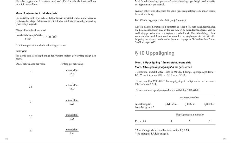 enligt följande: Månadslönen dividerad med: antalet arbetsdagar/vecka 5 (6)* x 21 (25)* * Tal inom parentes används vid sexdagarsvecka.