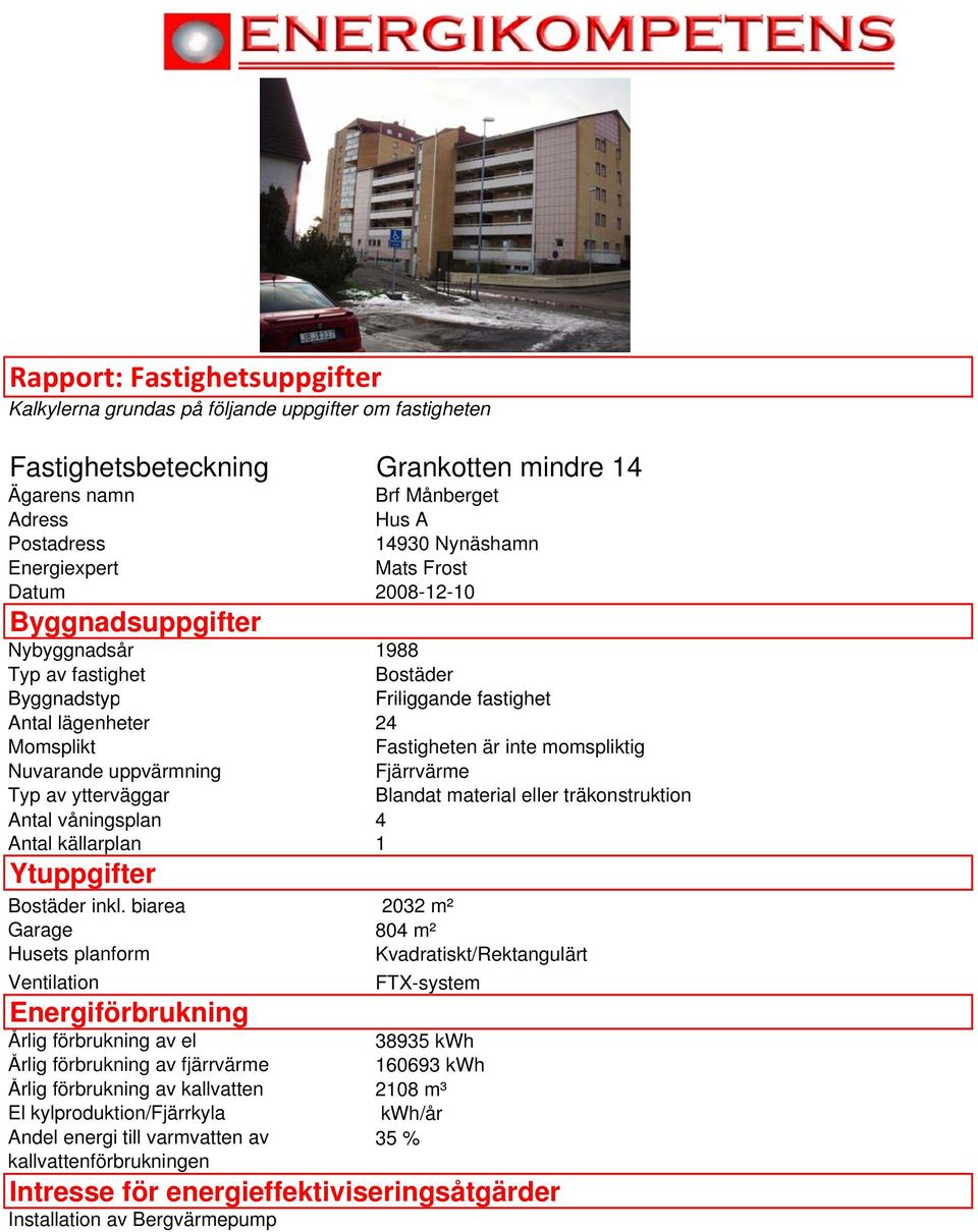 Nuvarande uppvärmning Fjärrvärme Typ av ytterväggar Blandat material eller träkonstruktion Antal våningsplan 4 Antal källarplan 1 Ytuppgifter Bostäder inkl.