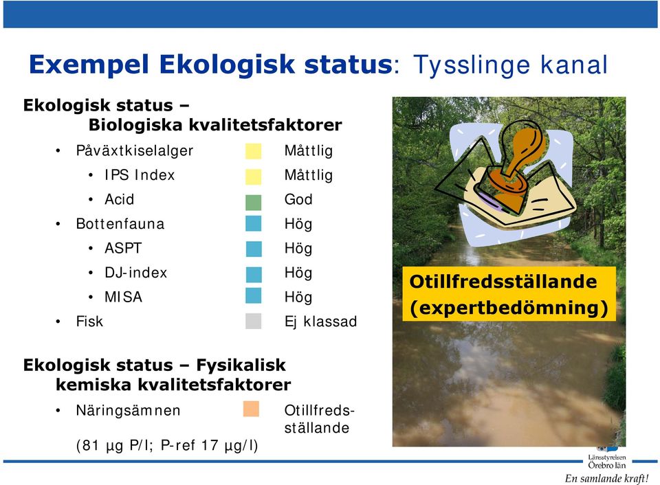 Hög MISA Hög Fisk Ej klassad Otillfredsställande (expertbedömning) Ekologisk status