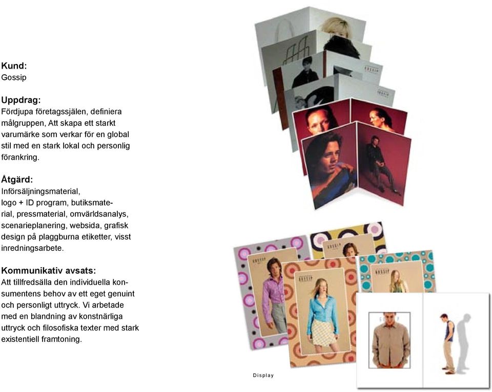 Åtgärd: Införsäljningsmaterial, logo + ID program, butiksmaterial, pressmaterial, omvärldsanalys, scenarieplanering, websida, grafisk design på