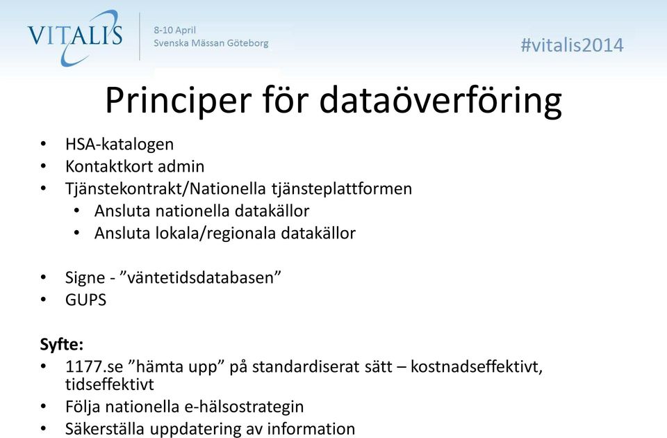 Signe - väntetidsdatabasen GUPS Syfte: 1177.
