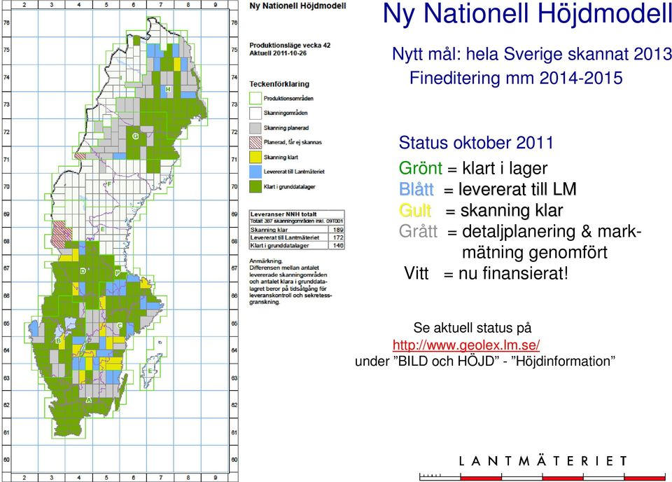 = skanning klar Grått = detaljplanering & markmätning genomfört Vitt = nu