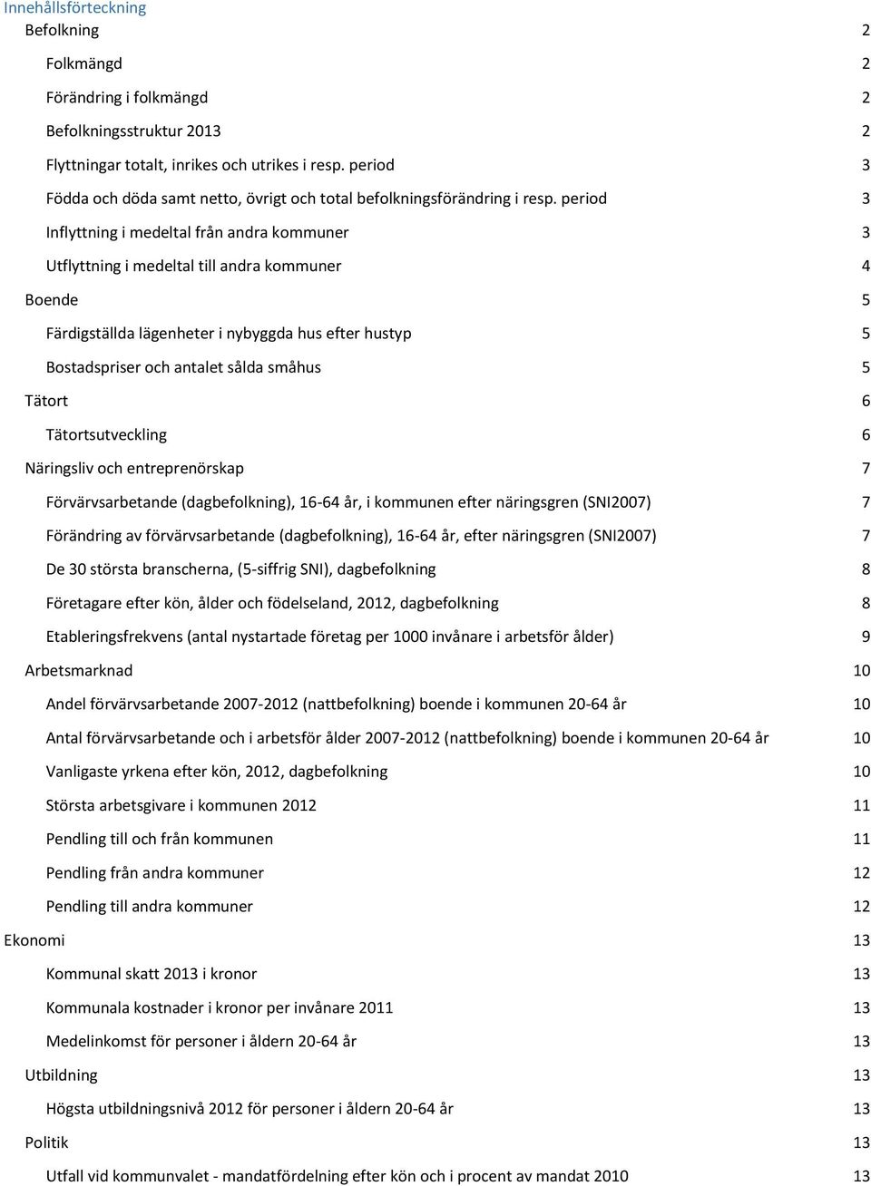 period 3 Inflyttning i medeltal från andra kommuner 3 Utflyttning i medeltal till andra kommuner 4 Boende 5 Färdigställda lägenheter i nybyggda hus efter hustyp 5 Bostadspriser och antalet sålda