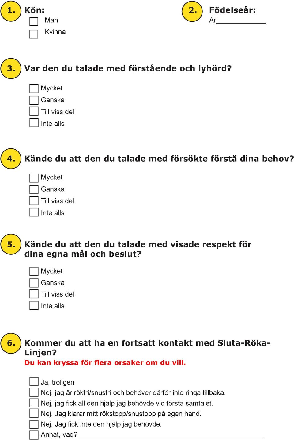 Kände du att den du talade med visade respekt för dina egna mål och beslut? Mycket Ganska Till viss del Inte alls 6.