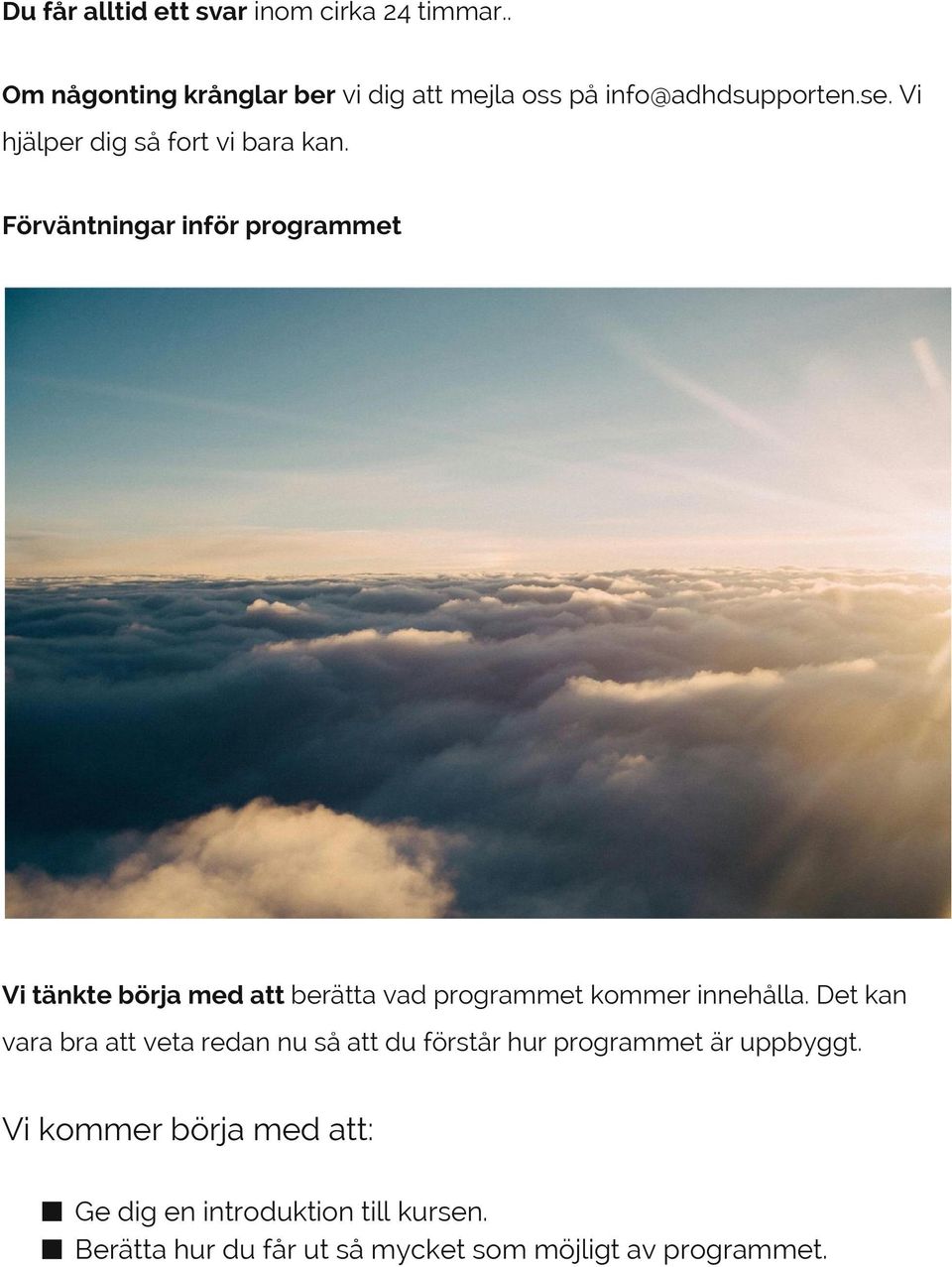 Förväntningar inför programmet Vi tänkte börja med att berätta vad programmet kommer innehålla.