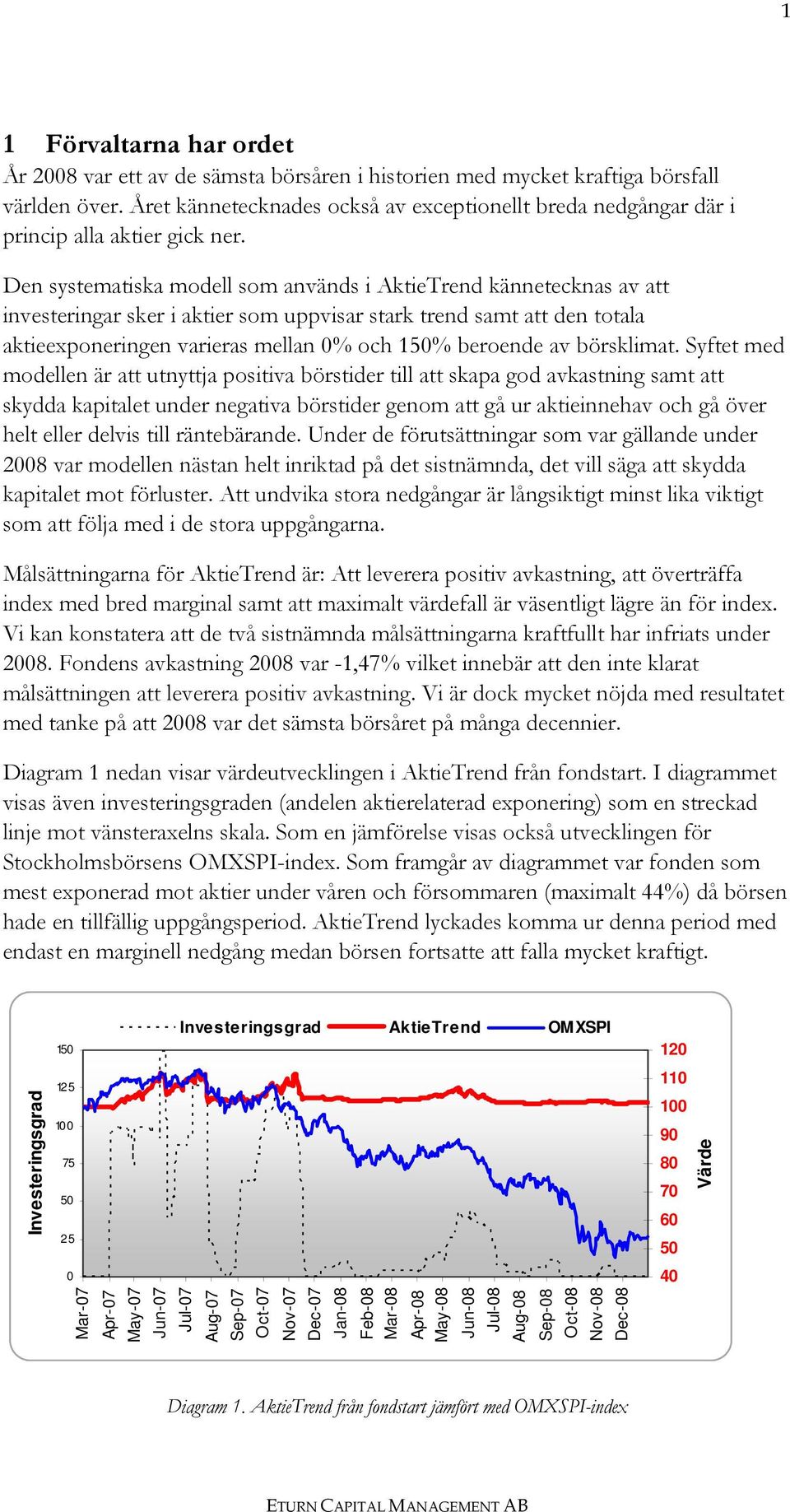 Den systematiska modell som används i AktieTrend kännetecknas av att investeringar sker i aktier som uppvisar stark trend samt att den totala aktieexponeringen varieras mellan 0% och 150% beroende av