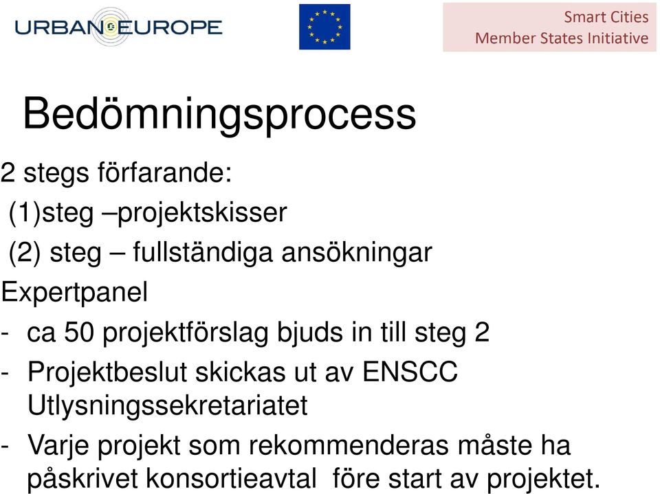 steg 2 - Projektbeslut skickas ut av ENSCC Utlysningssekretariatet - Varje
