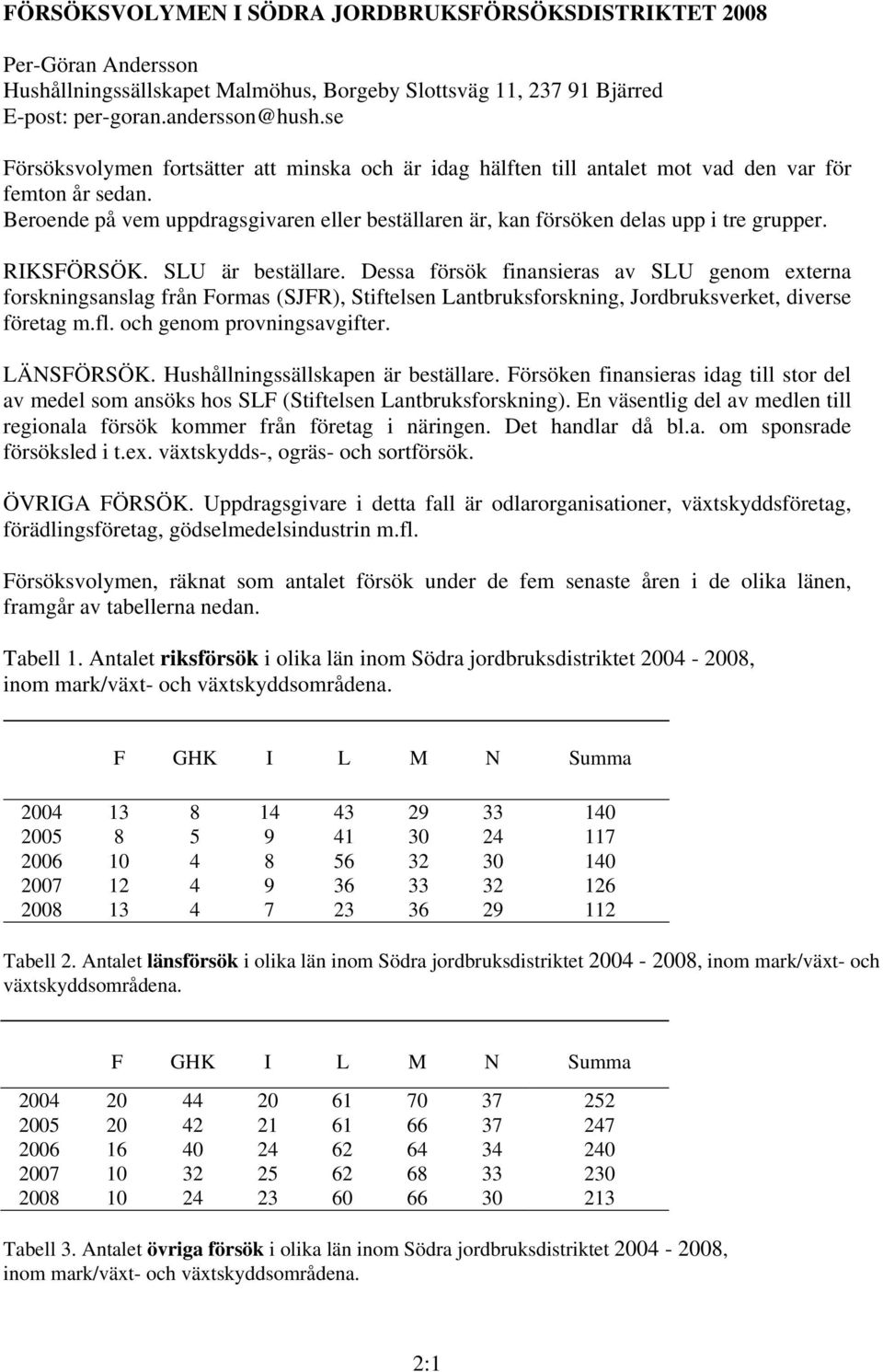 Beroende på vem uppdragsgivaren eller beställaren är, kan försöken delas upp i tre grupper. RIKSFÖRSÖK. SLU är beställare.