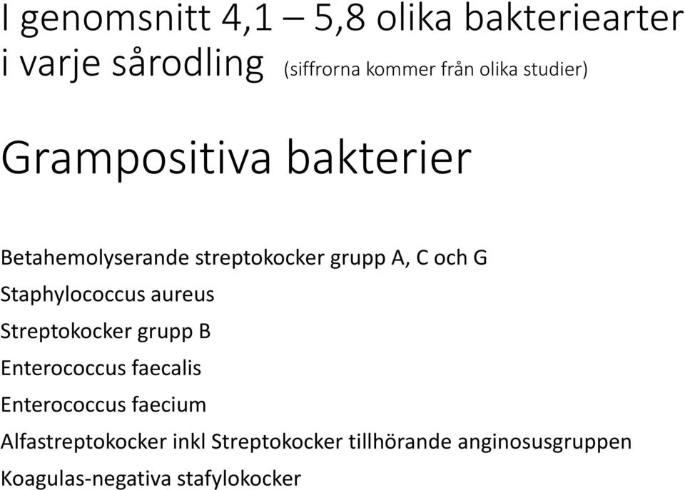 Staphylococcus aureus Streptokocker grupp B Enterococcus faecalis Enterococcus faecium