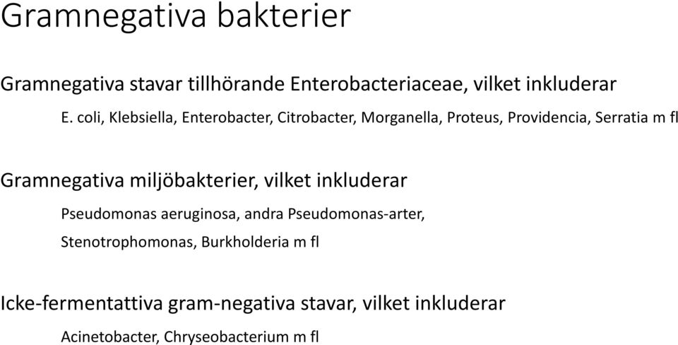 Gramnegativa miljöbakterier, vilket inkluderar Pseudomonas aeruginosa, andra Pseudomonas-arter,