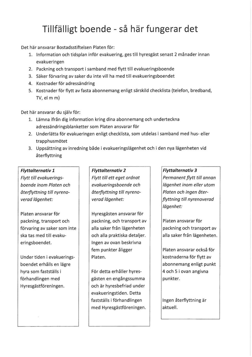 Kostnader för flytt av fasta abonnemang enligt särskild checklista (telefon, bredband, TV, el m m) Det här ansvarar du själv för: 1.