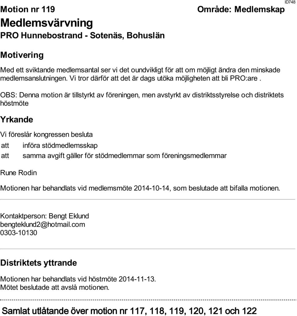 OBS: Denna motion är tillstyrkt av föreningen, men avstyrkt av distriktsstyrelse och distriktets höstmöte att införa stödmedlemsskap att samma avgift gäller för stödmedlemmar som