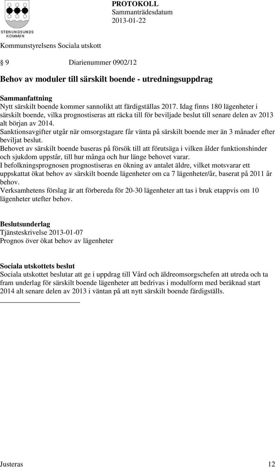 Sanktionsavgifter utg när omsorgstagare f vänta på särskilt boende mer än 3 månader efter beviljat beslut.