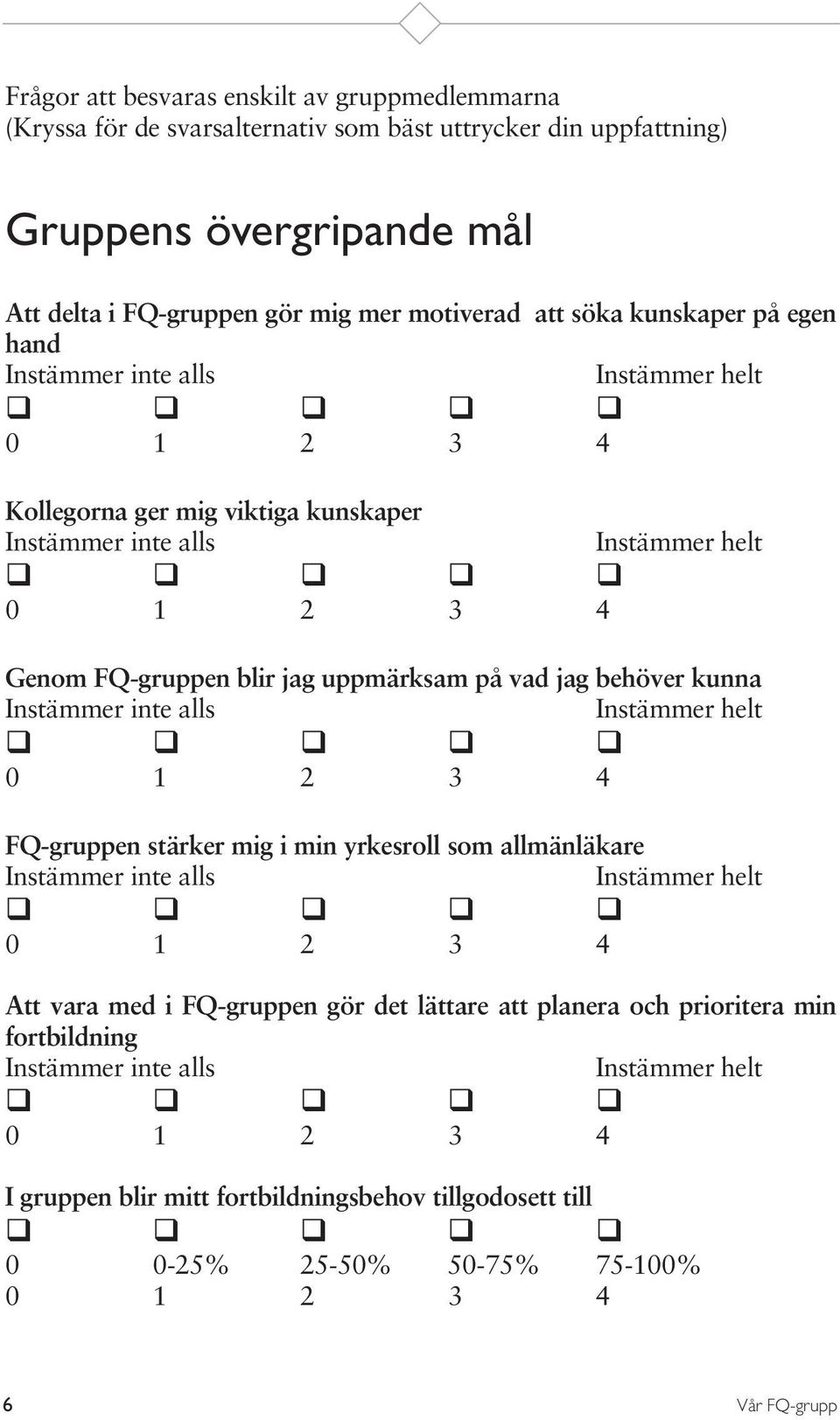 jag uppmärksam på vad jag behöver kunna FQ-gruppen stärker mig i min yrkesroll som allmänläkare Att vara med i FQ-gruppen gör det lättare