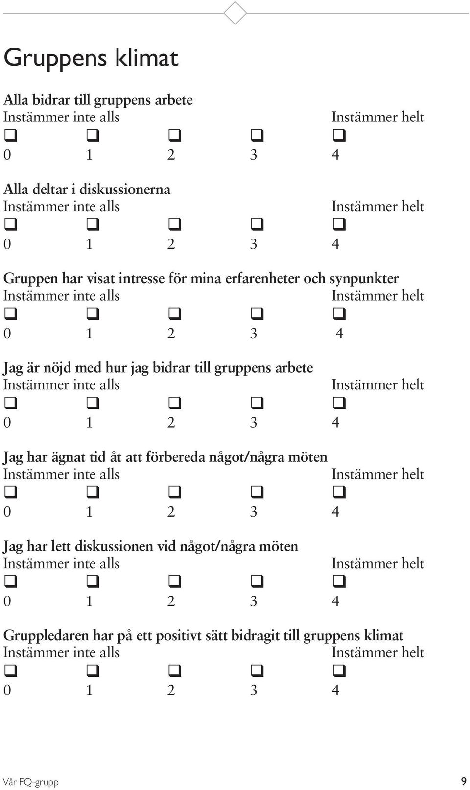 gruppens arbete Jag har ägnat tid åt att förbereda något/några möten Jag har lett diskussionen