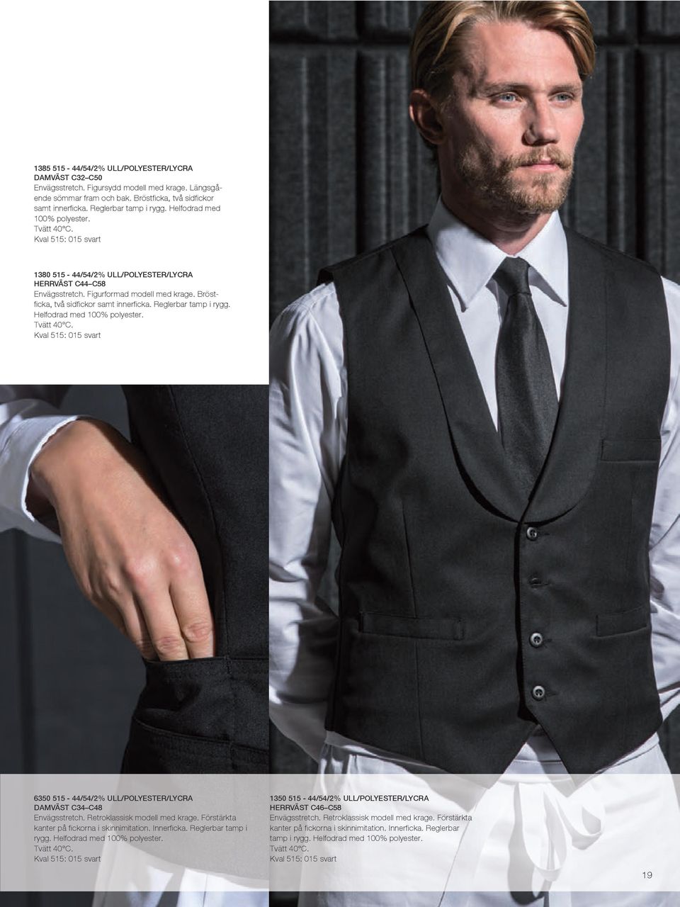 svart 6350 515-44/54/2% ULL/POLYESTER/LYCRA DAMVÄST C34 C48 Kval 515: 015
