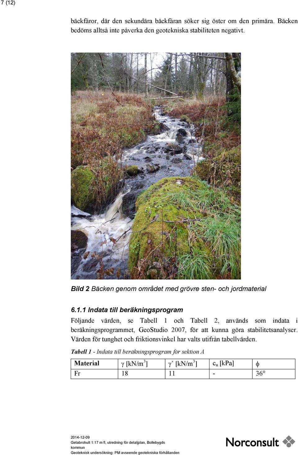 1 Indata till beräkningsprogram Följande värden, se Tabell 1 och Tabell 2, används som indata i beräkningsprogrammet, GeoStudio 2007, för att