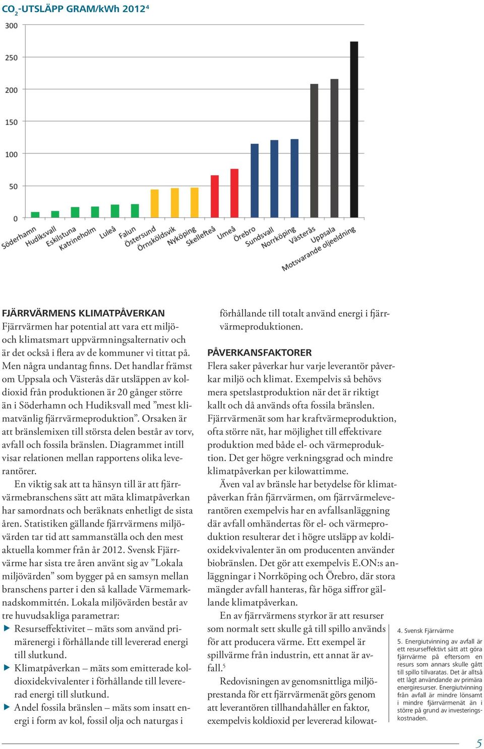 Det handlar främst om Uppsala och Västerås där utsläppen av koldioxid från produktionen är 20 gånger större än i Söderhamn och Hudiksvall med mest klimatvänlig fjärrvärmeproduktion.