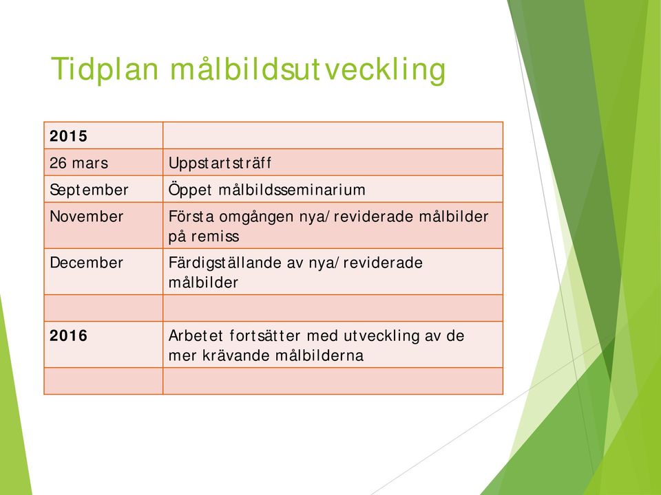 nya/reviderade målbilder på remiss Färdigställande av