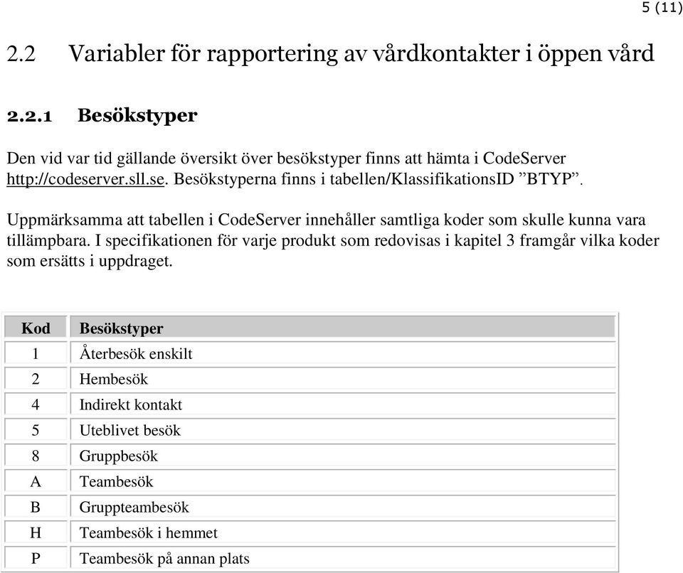 Uppmärksamma att tabellen i CodeServer innehåller samtliga koder som skulle kunna vara tillämpbara.
