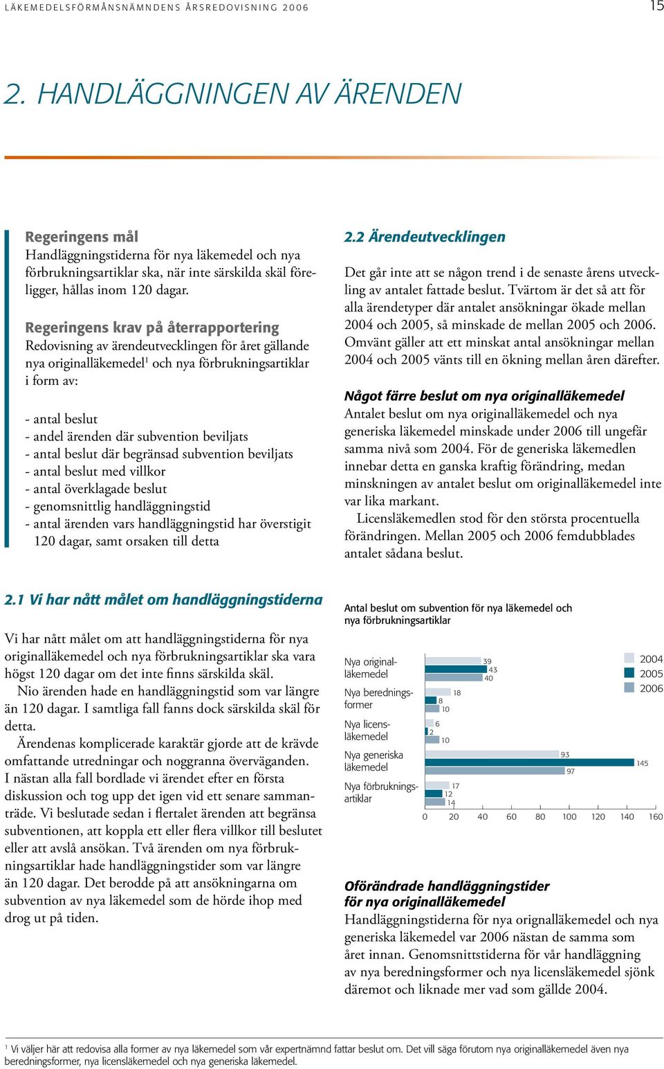 Regeringens krav på återrapportering Redovisning av ärendeutvecklingen för året gällande nya originalläkemedel 1 och nya förbrukningsartiklar i form av: - antal beslut - andel ärenden där subvention