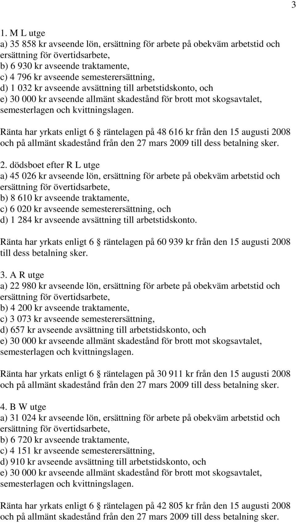 Ränta har yrkats enligt 6 räntelagen på 48 616 kr från den 15 augusti 2008 2.