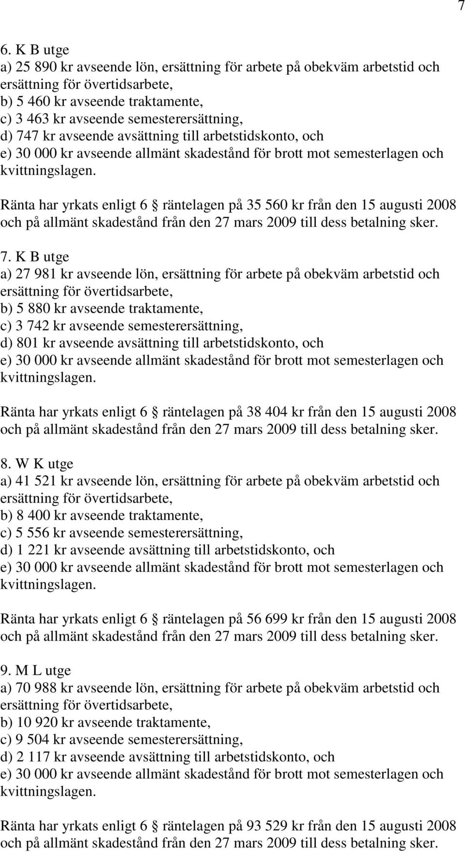 K B utge a) 27 981 kr avseende lön, ersättning för arbete på obekväm arbetstid och b) 5 880 kr avseende traktamente, c) 3 742 kr avseende semesterersättning, d) 801 kr avseende avsättning till