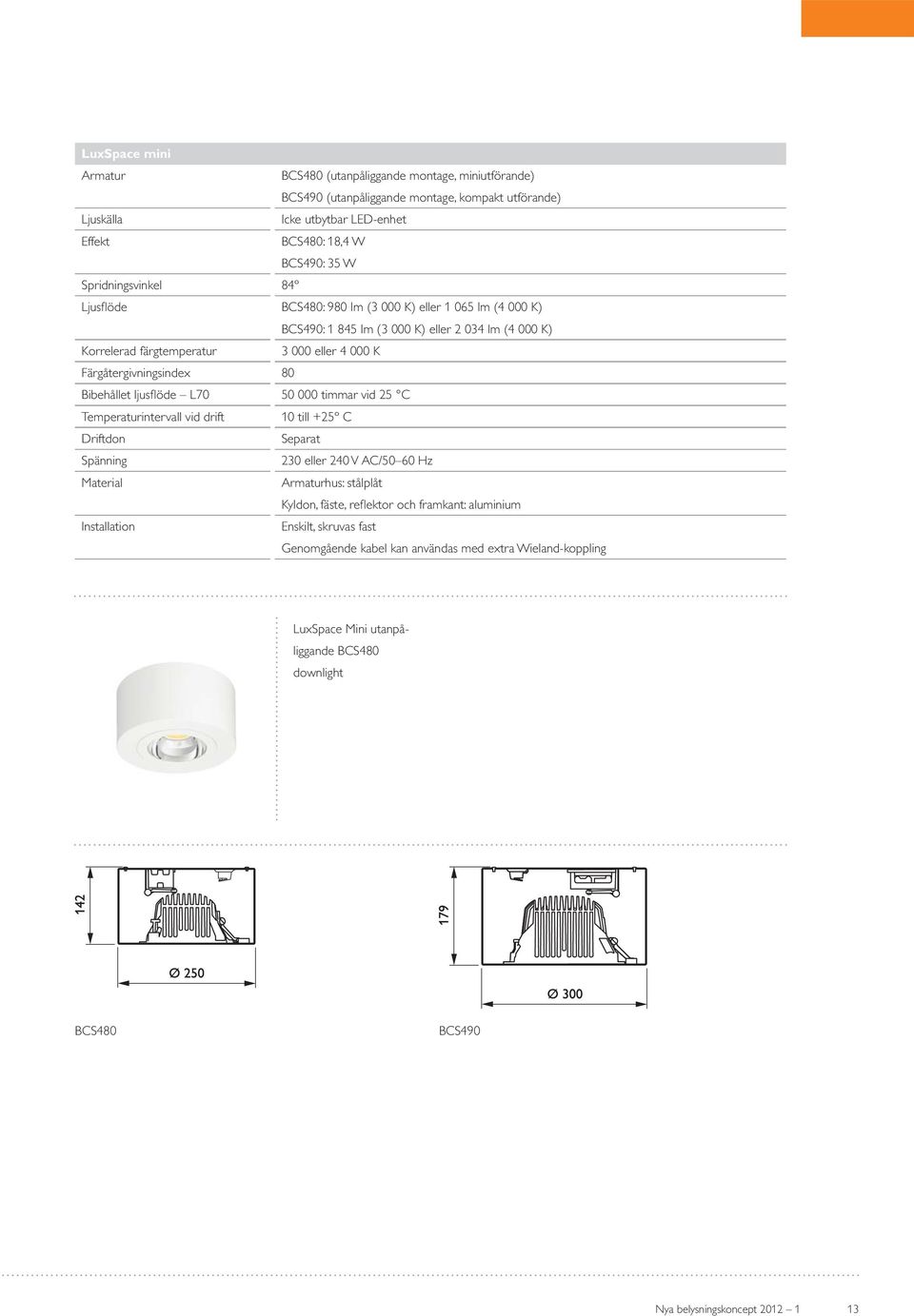 K Färgåtergivningsindex 80 50 000 timmar vid 25 C Temperaturintervall vid drift 10 till +25º C Driftdon Separat Spänning 230 eller 240 V AC/50 60 Hz Material Armaturhus: stålplåt