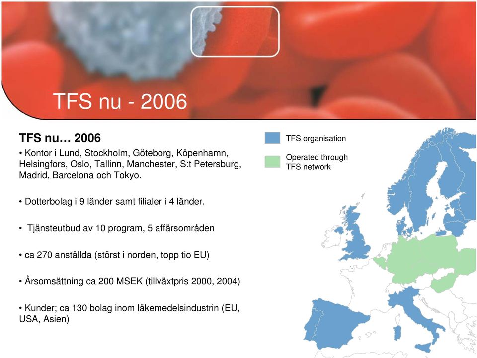 TFS organisation Operated through TFS network Dotterbolag i 9 länder samt filialer i 4 länder.