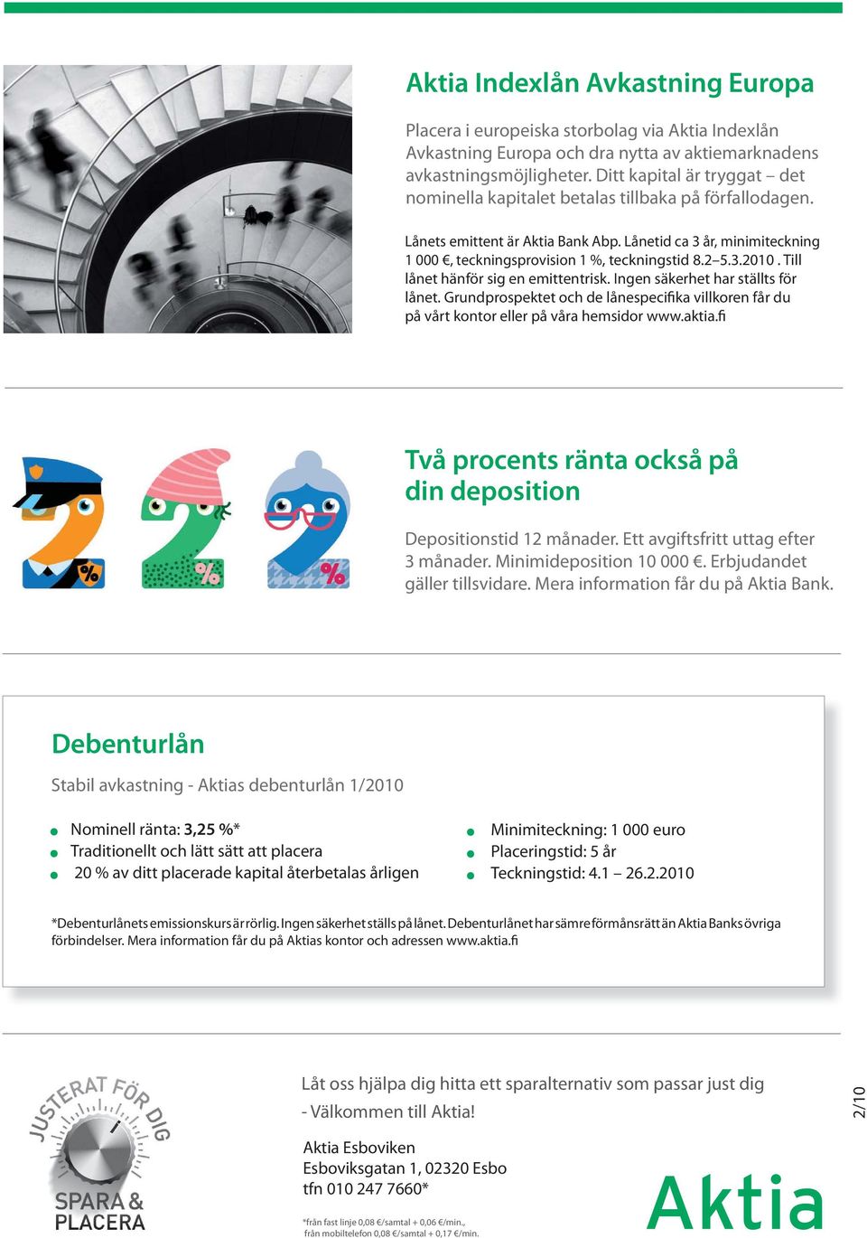 3.2010. Till lånet hänför sig en emittentrisk. Ingen säkerhet har ställts för lånet. Grundprospektet och de lånespecifika villkoren får du på vårt kontor eller på våra hemsidor www.aktia.
