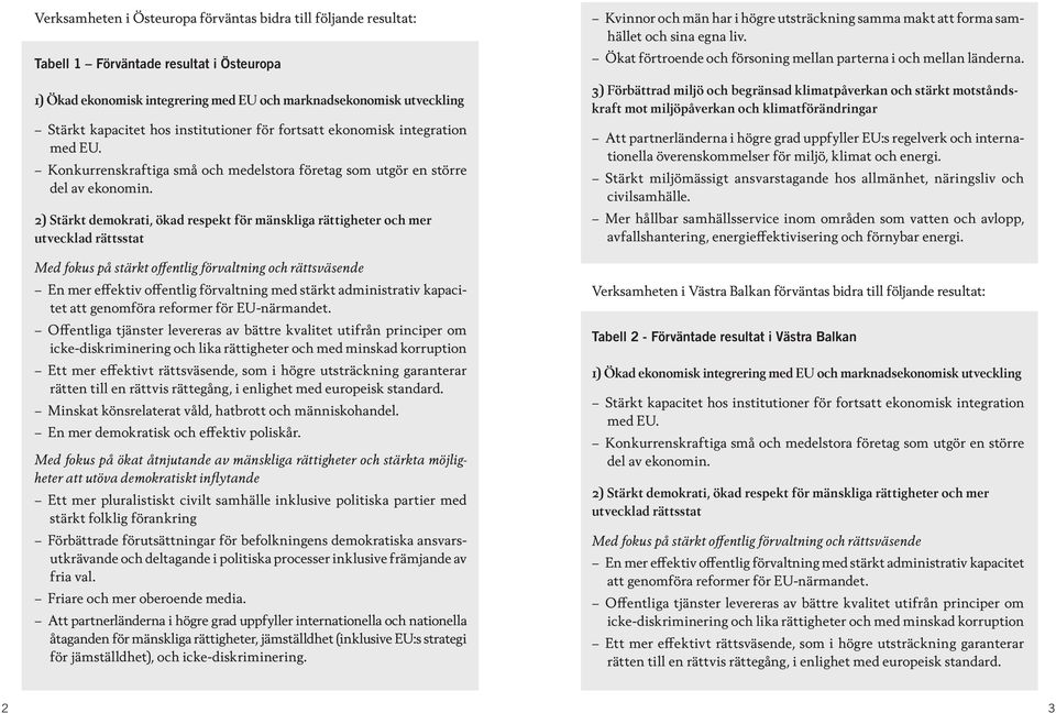 2) Stärkt demokrati, ökad respekt för mänskliga rättigheter och mer En mer effektiv offentlig förvaltning med stärkt administrativ kapacitet att genomföra reformer för EU-närmandet.